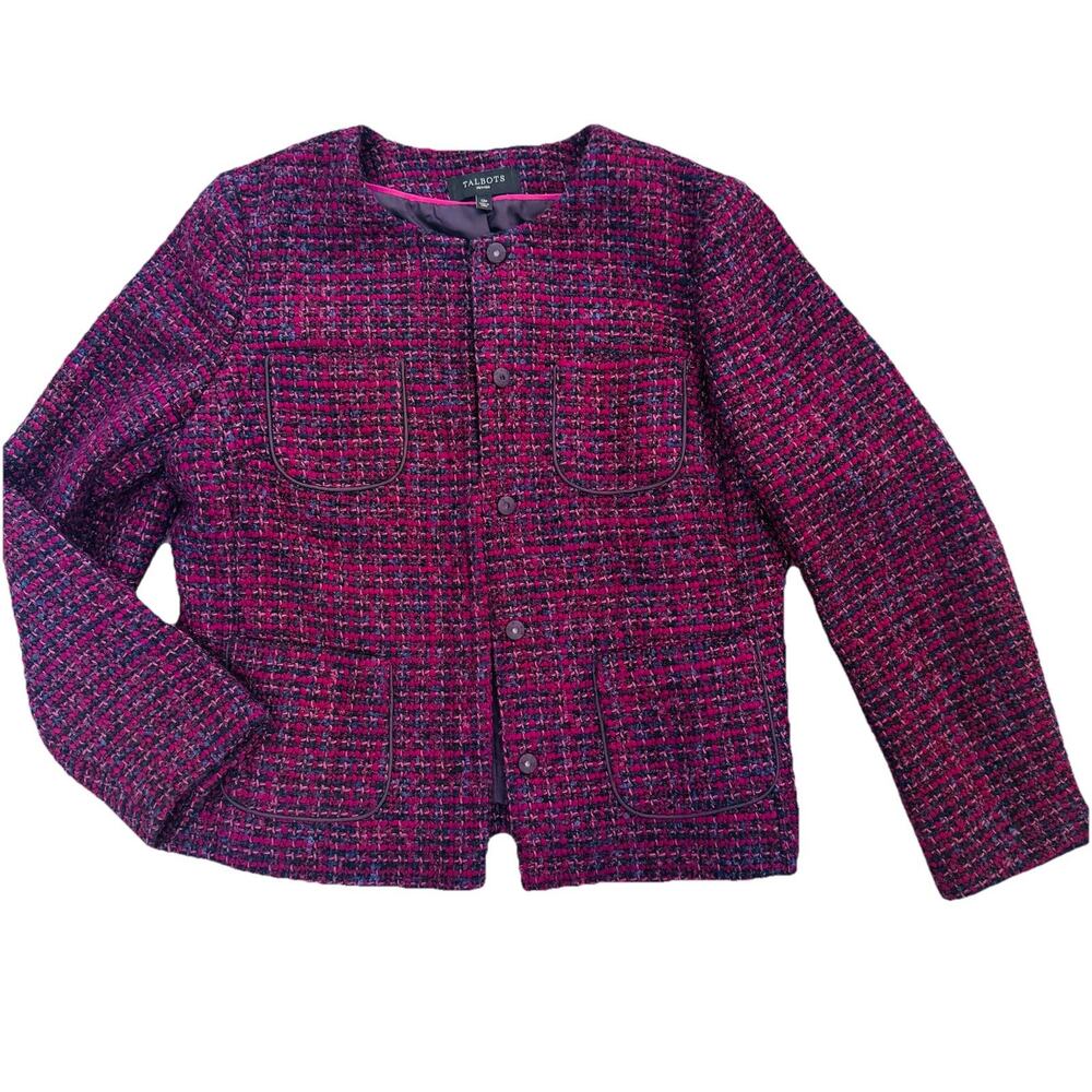 Talbots Petites Burgundy Tweed Wool Boucle Blazer Jacket 12P $179 Classic